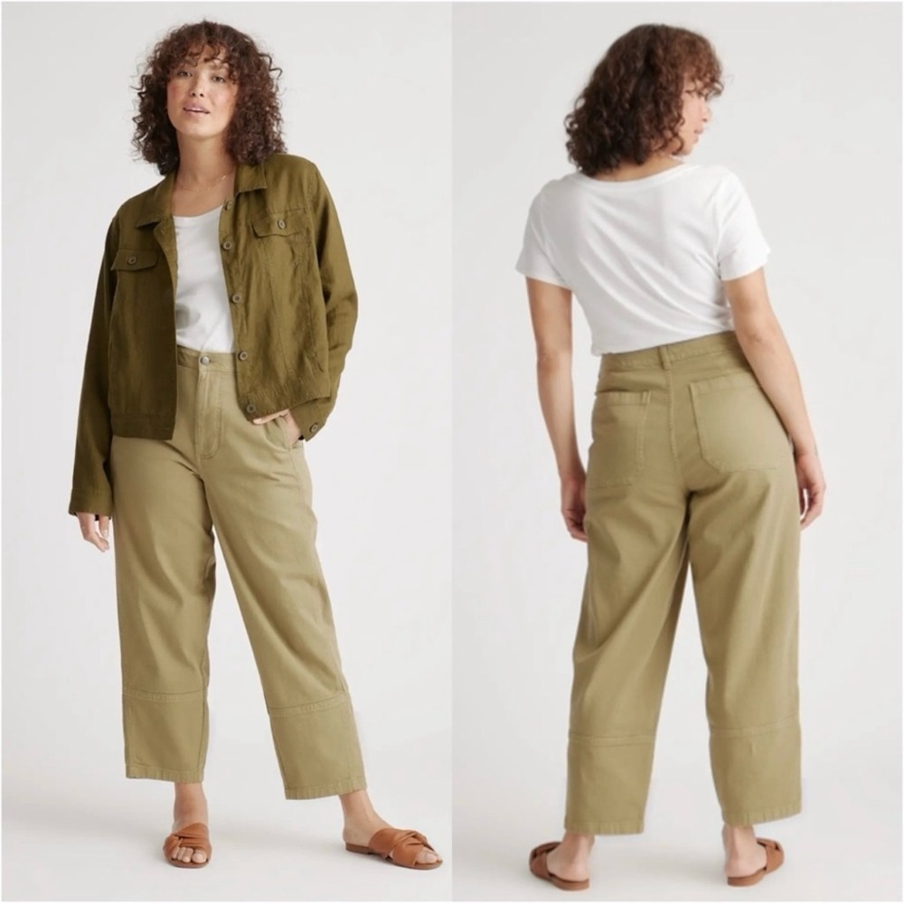Quince Organic Stretch Cotton Twill Barrel Pants in Olive Green Women’s 10